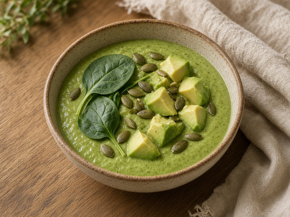 Zielony smoothie bowl ze szpinakiem i pestkami
